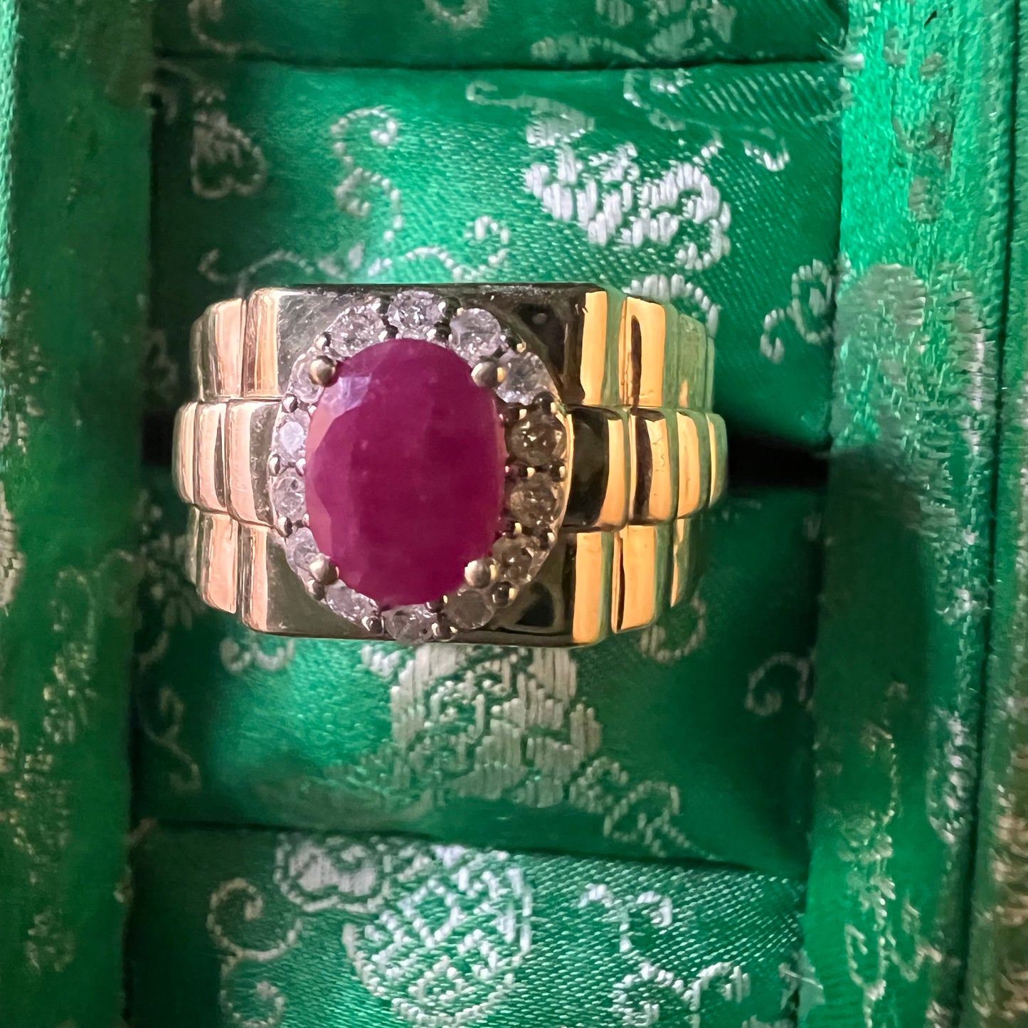 Mens Yellow Gold 14ct Ruby Diamond Ring