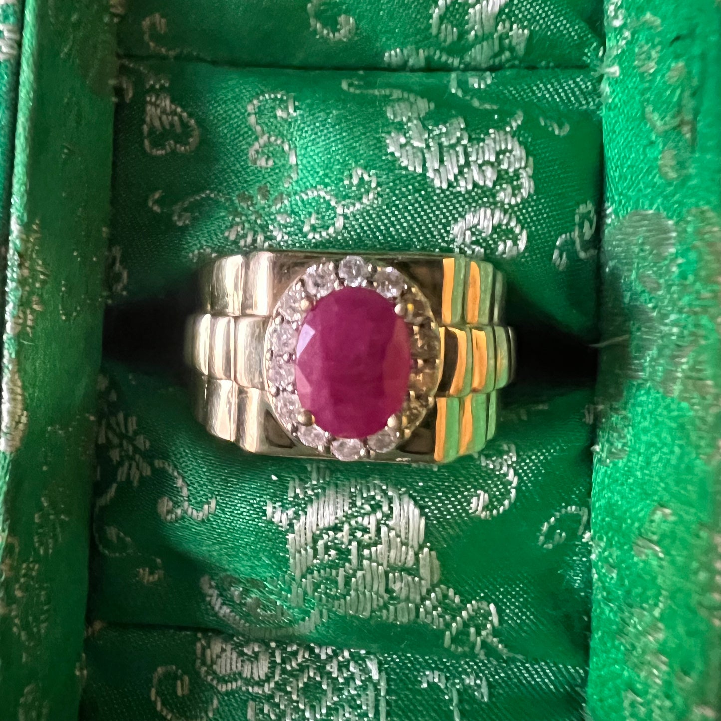 Yellow Gold 14ct Ruby Diamond Gents Ring