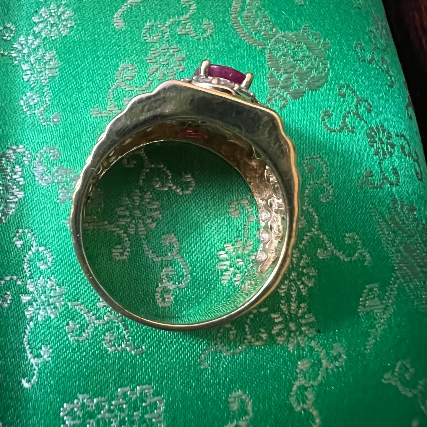 Yellow Gold 14ct Ruby Diamond Ring Gents